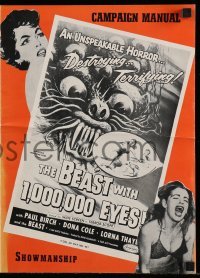 3x550 BEAST WITH 1,000,000 EYES pressbook 1955 art of monster attacking sexy girl by Albert Kallis!
