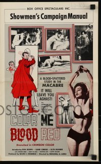 3x600 COLOR ME BLOOD RED pressbook 1965 Herschell Gordon Lewis, gruesome images of girls tortured!