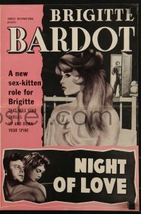 3x802 NIGHT OF LOVE pressbook 1959 art of sexy Brigitte Bardot in a new sex-kitten role!