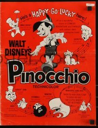 3x835 PINOCCHIO pressbook R1962 Disney classic cartoon about a wooden boy who wants to be real!