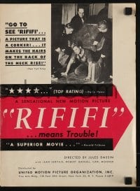 3x852 RIFIFI pressbook 1956 Jules Dassin's Du rififi chez les hommes, Servais, it means trouble!