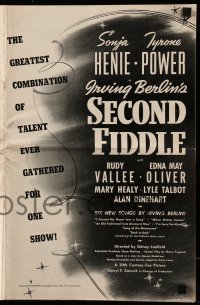 3x874 SECOND FIDDLE pressbook 1939 wonderful art of pretty ice skater Sonja Henie & Tyrone Power!