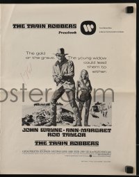 3x946 TRAIN ROBBERS pressbook 1973 art of cowboy John Wayne & sexy Ann-Margret!