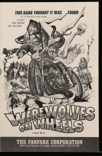 3x974 WEREWOLVES ON WHEELS pressbook 1971 great art of wolfman biker on motorcycle by Joseph Smith!