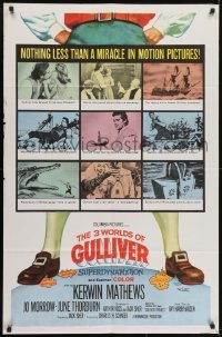 3y006 3 WORLDS OF GULLIVER 1sh 1960 Ray Harryhausen fantasy classic, art of giant Kerwin Mathews!