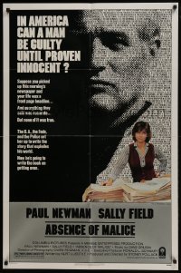 3y021 ABSENCE OF MALICE 1sh 1981 Paul Newman, Sally Field, Sydney Pollack, cool design!