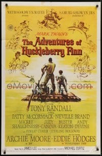 3y025 ADVENTURES OF HUCKLEBERRY FINN 1sh 1960 Mark Twain, Michael Curtiz, art of Huck & Jim on raft