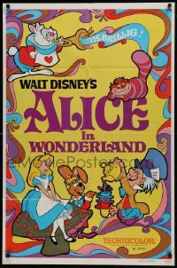 3y035 ALICE IN WONDERLAND 1sh R1981 Walt Disney Lewis Carroll classic, cool psychedelic art