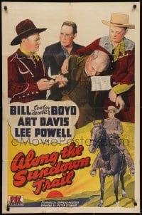 3y040 ALONG THE SUNDOWN TRAIL 1sh 1942 art of Bill Cowboy Rambler Boyd catching bad guy!