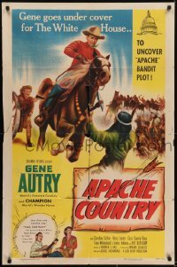 3y051 APACHE COUNTRY 1sh 1952 Gene Autry smashes bandit ring behind Apache lines!