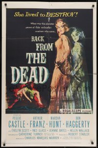 3y061 BACK FROM THE DEAD 1sh 1957 Peggie Castle lived to destroy, cool sexy horror art & image!