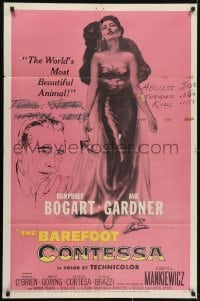 3y071 BAREFOOT CONTESSA 1sh 1954 Humphrey Bogart & art of sexy full-length Ava Gardner!