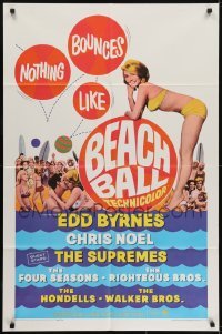 3y077 BEACH BALL 1sh 1965 Edd Byrnes, The Supremes, sexy blonde Chris Noel in bikini!