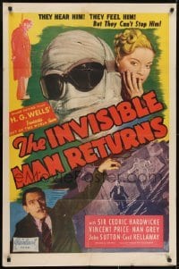 3y427 INVISIBLE MAN RETURNS 1sh R1948 Cedric Hardwicke can't stop Vincent Price, H.G. Wells, rare!