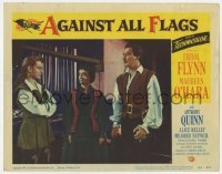 3z376 AGAINST ALL FLAGS LC #8 1952 Mildred Natwick between pirate Errol Flynn & sexy Maureen O'Hara!