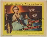 3z055 CRIME OF PASSION TC 1957 sexy Barbara Stanwyck reaches for gun to shoot Sterling Hayden!