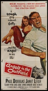 4b521 ANGELS IN THE OUTFIELD 3sh 1951 art of Paul Douglas & sexy Janet Leigh, but no baseball!