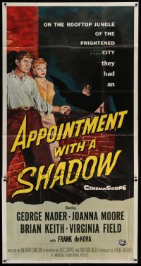 4b524 APPOINTMENT WITH A SHADOW 3sh 1958 cool noir artwork of silhouette pointing gun at stars!