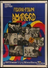 4b163 AMARCORD Italian 1p 1973 Federico Fellini classic comedy, colorful art + photo montage!