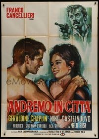 4b167 ANDREMO IN CITTA Italian 1p 1966 art of Geraldine Chaplin & her lover by Ezio Tarantelli!