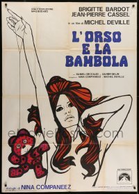 4b188 BEAR & THE DOLL Italian 1p 1969 great art of sexy Brigitte Bardot & teddy bear by DeRossi!