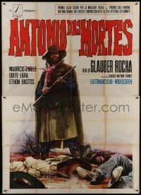 4b008 ANTONIO DAS MORTES Italian 2p 1969 cool western art of cowboy with rifle over dead bodies!
