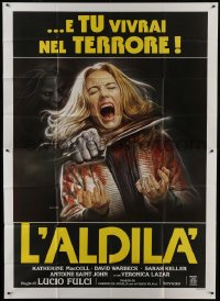 4b012 BEYOND Italian 2p 1981 Lucio Fulci, disturbing Sciotti art of girl getting throat slashed!