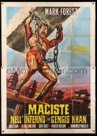 4b056 HERCULES AGAINST THE BARBARIAN Italian 2p R1960s cool different art of strongman Mark Forest!