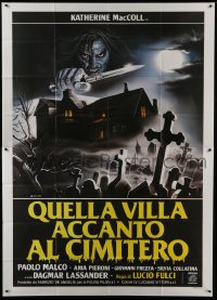4b061 HOUSE BY THE CEMETERY Italian 2p 1984 Lucio Fulci, cool Enzo Sciotti horror art of graveyard!