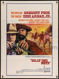 4c350 BILLY TWO HATS 30x40 1974 cool art of outlaw cowboys Gregory Peck & Desi Arnaz Jr.!