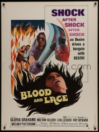 4c353 BLOOD & LACE 30x40 1971 AIP, gruesome horror image of wacky cultist w/bloody hammer!