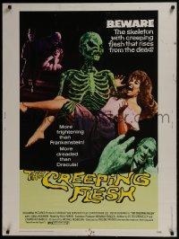4c361 CREEPING FLESH 30x40 1972 Christopher Lee, Peter Cushing, cool art of skeleton holding girl!