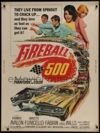 4c368 FIREBALL 500 30x40 1966 Frankie Avalon & sexy Annette Funicello, cool stock car racing art!