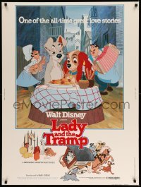 4c381 LADY & THE TRAMP 30x40 R1980 Walt Disney classic cartoon, best spaghetti scene!
