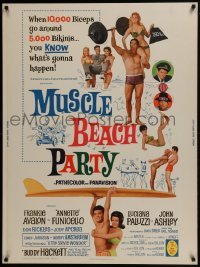 4c386 MUSCLE BEACH PARTY 30x40 1964 Frankie & Annette, 10,000 biceps & 5,000 bikinis!