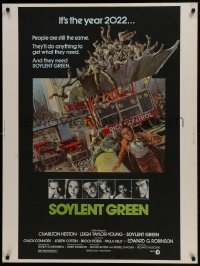 4c405 SOYLENT GREEN 30x40 1973 art of Charlton Heston trying to escape riot control by John Solie!