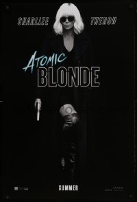 4c444 ATOMIC BLONDE teaser DS 1sh 2017 great full-length image of sexy Charlize Theron with gun!