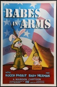4c450 BABES IN ARMS Kilian 1sh 1988 Roger Rabbit & Baby Herman in Army uniform with rifles!