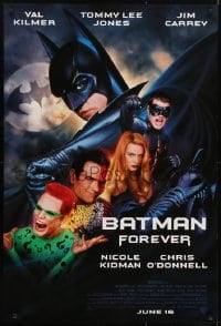 4c465 BATMAN FOREVER advance DS 1sh 1995 Kilmer, Kidman, O'Donnell, Jones, Carrey, top cast!