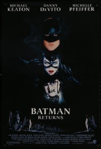 4c467 BATMAN RETURNS 1sh 1992 Michael Keaton, Danny DeVito, Michelle Pfeiffer, Tim Burton!