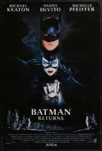 4c468 BATMAN RETURNS advance DS 1sh 1992 Burton, Keaton, cool white date design!