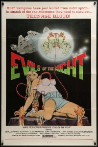 4c580 EVILS OF THE NIGHT 1sh 1985 Tom Tierney art of sexy girl, ghouls need teenage blood!