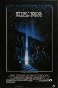 4c581 EXPLORERS 1sh 1985 directed by Joe Dante, the adventure begins in your own back yard!