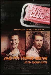 4c588 FIGHT CLUB style A advance DS 1sh 1999 portraits of Edward Norton and Brad Pitt & bar of soap!