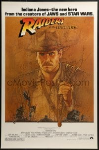 4c819 RAIDERS OF THE LOST ARK re-strike 1sh 1990s adventurer Harrison Ford by Richard Amsel