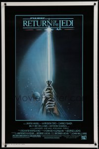 4c827 RETURN OF THE JEDI 1sh 1983 George Lucas, art of hands holding lightsaber by Tim Reamer!