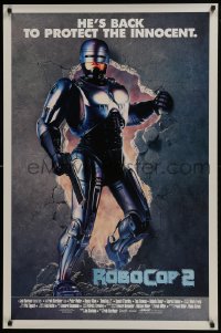 4c837 ROBOCOP 2 int'l 1sh 1990 full-length cyborg policeman Peter Weller busts through wall, sequel!