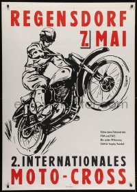 4c130 2 INTERNATIONALES MOTO-CROSS 36x50 Swiss special poster 1950s man on a speeding motorcycle!