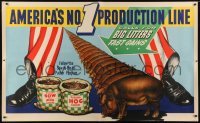 4c172 AMERICA'S NO. 1 PRODUCTION LINE 38x62 war poster 1942 hogs with Uncle Sam!