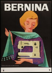 4c184 BERNINA 36x50 Swiss advertising poster 1958 Malischke art of sexy woman with sewing machine!